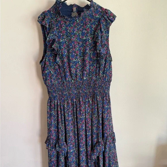 Lulus | Dresses | Lulus Evalina Navy Blue Floral Print Mock Neck Midi Dress  Sz Xl | Poshmark